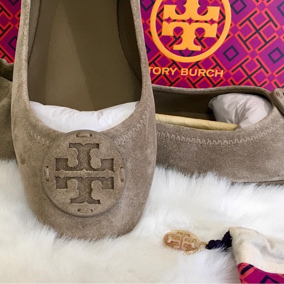 Tory Burch Minnie Suede Leather Travel Ballet Flat, Rocky Pebble - Picture 11 of 14